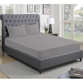 300 Thread Count 100% Pure Egyptian Cotton Bedding Fitted Sheets Stretches Up to 28cm Deep (Gray, Double: 137x193cm)