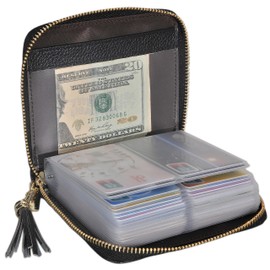 Easyoulife Womens Credit Card Holder Wallet Zip Leather Card Case RFID Blocking (Black)