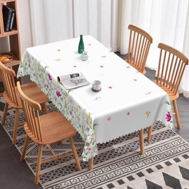 Xiazhilaio Rustic Floral Rectangular Tablecloth 60" x 84" – Spring Summer Wildflower Waterproof Table Cloth for Dining, Kitchen, Outdoor and Picnic Party Decor