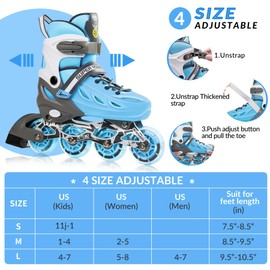 SUPER YOUNGSTER Adjustable Inline Skates for Boys Girls Ages 4-12 with Light Up Wheels, Roller Skates Blades for Youth Kids Indoor & Outdoor Beginners