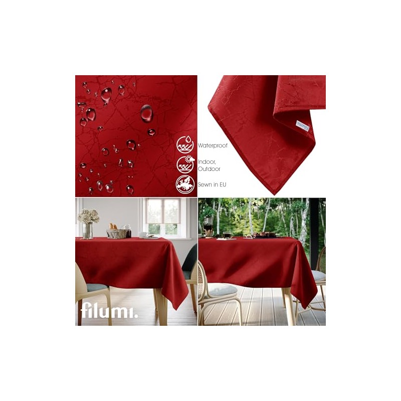 Filumi Tablecloth 140 x 180 cm Red Washable for Indoor