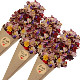 PATIKIL Dried Flower Confetti Cones, 30Pcs Paper Tapers Cone Holder with Dried Rose Petals/Sticker for Wedding Party Engagement Birthday DIY Decoration, Purple