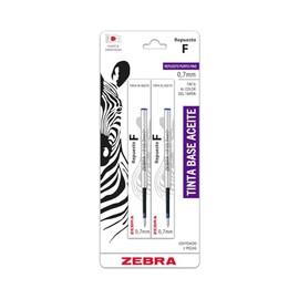 Zebra Repuesto De Tinta Aceite Para Bolígrafos F Punto Fino (0.7 mm) Blíster 2 Piezas Azul.