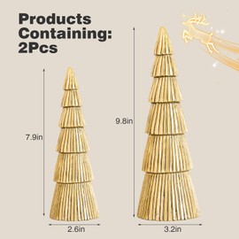 Christmas Tree Figurine, Table Top Small Gold Christmas Decorative Statues, Set of 2 Desk Centerpieces for Neutral Christmas Decor, Modern Mantle Christmas Decorations, Gift