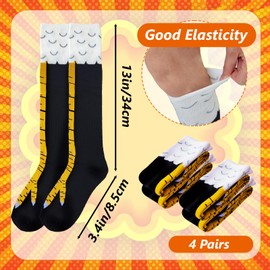 Fvcisshhu 4 Pair Chicken Leg Socks,Novelty Under Knee High Socks Calf Socks Funny Party Gifts for Women,Men,Gym,White Elephant Gift Exchange