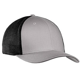 Joe's USA tm Mesh Back Flex-Fit Trucker Style Cap-Silver/Black-L/XL