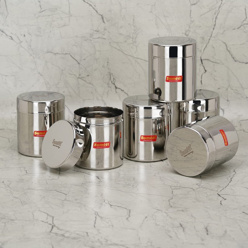 Sumeet Stainless Steel Small Canisters/Jars/Ubha Dabba/Storage Containers set of 6Pcs,
