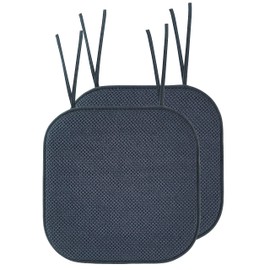 Elegant comfort Chair Cushion Covers with Ties and Non Skid Rubber Backing-Thick Memory Foam - Soft Cushion Pad- Rounded Square Seat Cover-16 x 16 Inches- Honeycomb Textured Pattern, Set of 2, Gray