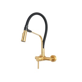 Wall Mount Kitchen Faucet with Sprayer 6 Inch Center Flexible Silicone Hose Kitchen Faucet Magnetic Docking Laundry Commercial Utility Sink Faucet Gold (W-118E-GD)