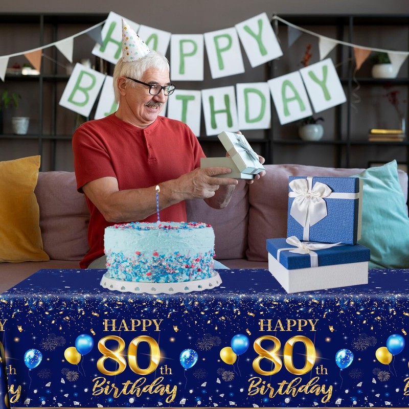 GREHUMOR 80th Birthday Decorations Men-3pcs Navy Blue Birthday Table Covers