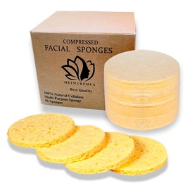COTIACCV 50 Esponjas Faciales Comprimidas, Esponja Exfoliante Facial, Fibra Comprimida Natural, Respetuosa con el Medio Ambiente y Reutilizable, Limpieza Facial Profunda y Desmaquillante.