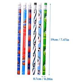 SEWACC 24 Pcs Sports Themed Pencils for Kids Wooden Writing Pencils Football Basketball and Soccer Designs for Student Stationery and Party Favors
