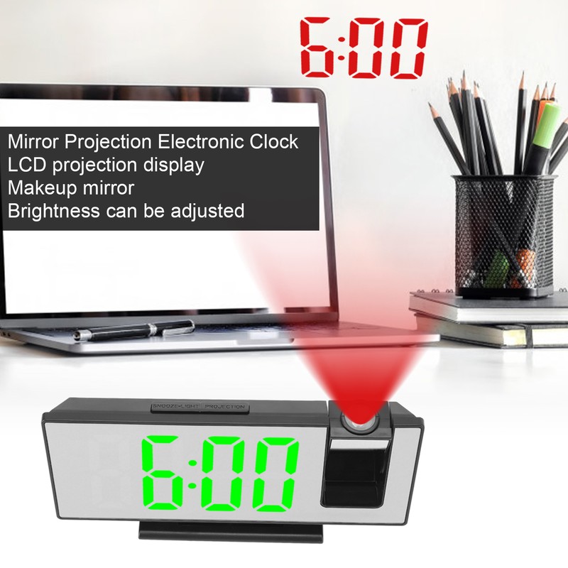 Projection Digital Alarm Clock USB Charging Automatic Dimming LED Mirror