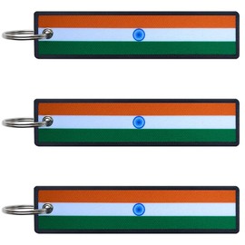 JAVD India Flag Keychain Tag with Key Ring - Keys, Cars, Motorcycles, Backpacks, Luggage and Gifts - EDC (3 Pack), Green, Medium