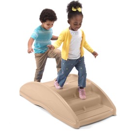 Simplay3 Two Sided Rock and Roll Teeter Totter Seesaw and Climbing Bridge, Fits up to Four Children and Kids for Rocking and Climbing - Indoor/Outdoor, Made in USA (Latte)