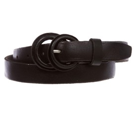 Women's Double Round Self-covered Vintage Distress Casual Leather Jean Belt, Black | l 36"-38"