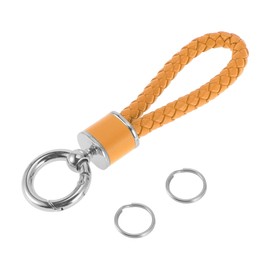 A ABSOPRO Car Keychain Universal Key Chain with Ring for Key Fobs for Home for Women Faux Leather, Zinc Alloy Silver Tone,Yellow 1 Pcs