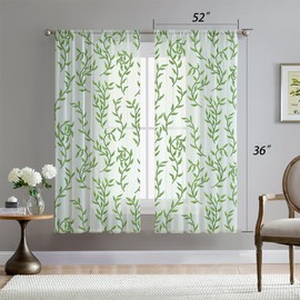 PATBIXES - Juego de 2 cortinas de sauce transparentes de 36 pulgadas de longitud, cortinas de gasa verde para decoración de ventanas en sala de estar, recámara, balcón, diseño de bolsillo para barra