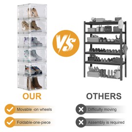 YAOBAI Shoe Box,Set of 6,Stackable Plastic Clear Shoe Box Organizer with Magnetic Door,Shoe Storage Box Thicken Sturdy,Easy Assembly,Fit up to US Size(Front opening door, Clear)