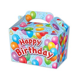 MustBeBonkers Happy Birthday Food Boxes - Picnic Carry Meal Box - Birthday Party Bag Plate (5 Boxes, Blue Box)