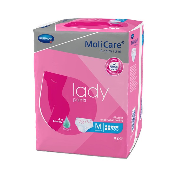 MoliCare Premium lady pants, discreet use for incontinence especially for women, aloe vera, 7 drops, size M, 1 x 8 pieces