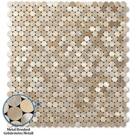 M MOFIT Small Penny Round Peel and Stick Backsplash Tile for Kitchen Wall,Metal Mosaic Tiles Stickers for Bathroom Behind Stove Fireplace (5sheets,Champagne Gold)