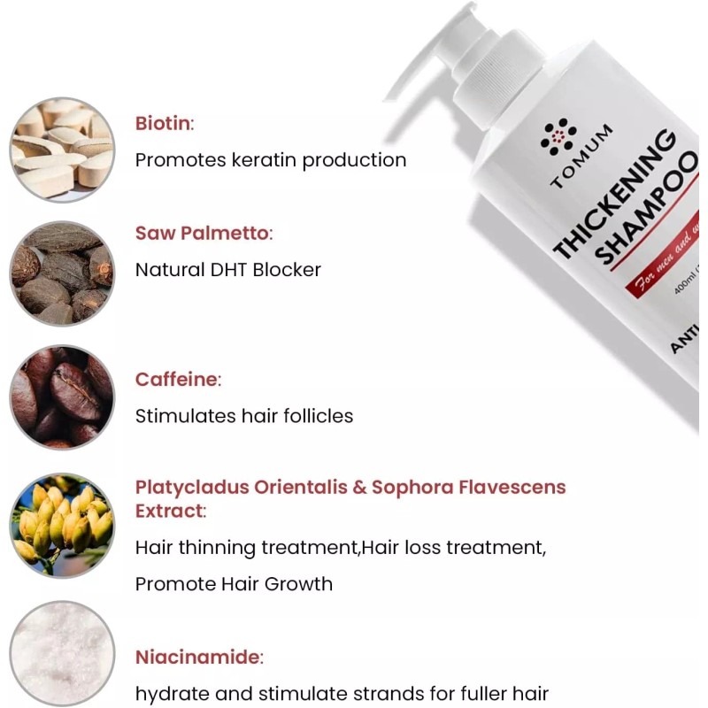 Tomum Thickening Shampoo Infused with Biotin, Caffeine, Saw Palmetto 13.5