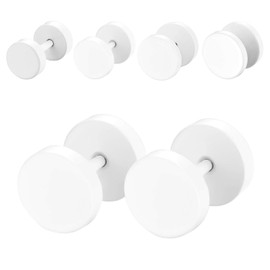 4 Pairs Unisex 6-12MM Stainless Steel Stud Earrings Set,Cupimatch Ear Piercing Plugs Faux Gauges Illusion Tunnel Screw Earrings, White