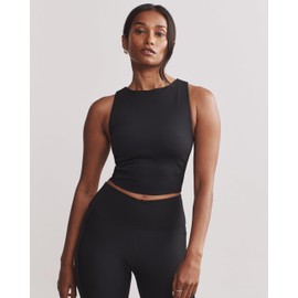 Rhone Sports Bras for Women - Ripple Longline Women's Bra - RippleKnit Fabric, Wirefree, Anti-Odor, Removable Cups - Black - L