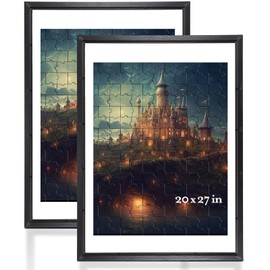 Cinnvoice 2 Pack 20x27 Puzzle Frame Black Solid Wood Puzzle Frame with Double Side White Black Mat UV Plastic Cover for Clear Display View Easy Hanging Assembly