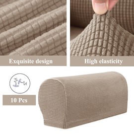 FUAAOLIY Stretch Armrest Covers for Chairs and Sofas, Couch Arm Covers for Sofa Spandex Armrest Covers Anti-Slip Furniture Protector Washable Armchair Slipcovers for Recliner Set of 2 (Sand)