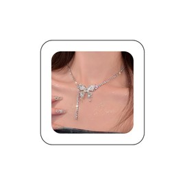 Cimenexe Bohemian Crystal Butterfly Choker Necklace Silver Cz Tennis Chain Necklace Rhinestone Tennis Chain Collar Necklace Metal Butterfly Pendant Necklace Jewelry for Women