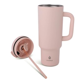 Manna Leisure Stainless Steel Insulated Tumbler with Leak-Proof Dual Function Lid - 40 Oz - Rose Quartz Powder Coat