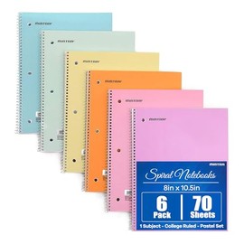 Mintra Office Cuadernos de espiral – 1 materia, 70 hojas, con rayas universitarias, 8in x 10in, paquete a granel, cubiertas pastel, juego de 6 – para 