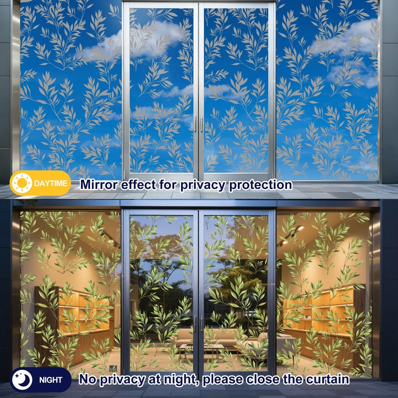 DULEIXUFHEE Window Privacy Film One Way, Green Leaf, 17.7 x