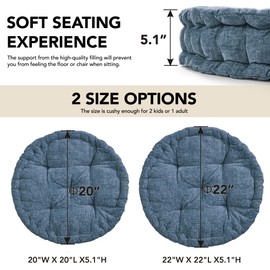 Deconovo Floor Cushions, Pack of 2, Meditation & Yoga Sitting Pillows, Round & Square Cushion for Window Seat, Bench, Chair, Reading Nook, Floor Pillows, Blue Haze, Round/20x5.1 Inch