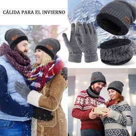 Gorros para Hombre Guantes para Frio Bufanda Hombre Gorro y Bufanda Guantes de lana Hombre Gorros para Frio Mujer Gorro Invierno Hombre Regalos para Hombre (3 piezas-Gris)