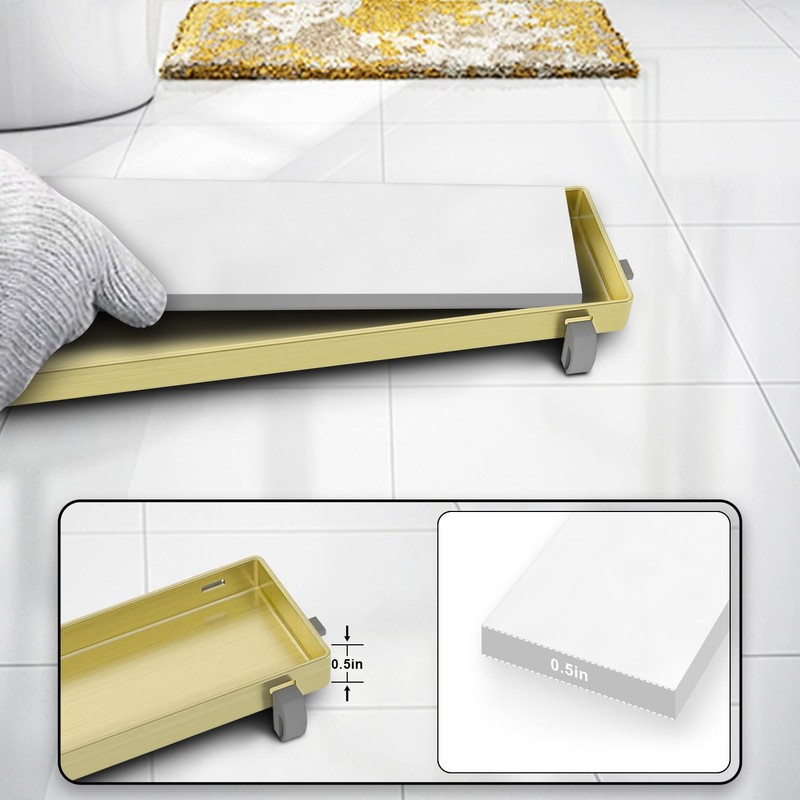 Bmvlffs Brushed Gold 24-Inch Linear Shower Drain with Tile Insert