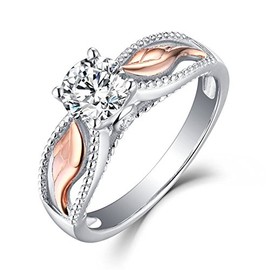 925 Sterling Silver Angel Wings Colored Ring Plated with Rose Gold Wing Finger Cubic Zirconia Promise Ring CZ Classic Eternal Engagement Wedding Jewelry-Making-Patterns