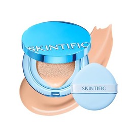 SKINTIFIC Base Cushion Velvet Matte, Polvo Ultra Cover Azul, control de grasa por 12 horas, ligera, de larga duración, resistente al agua, maquillaje coreano en cushion (03 Petal)