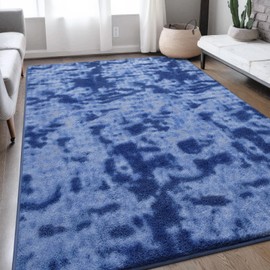 Hutha Large Area Rug, 4x6 Tie-Dyed Navy Blue Fluffy Shag Rugs for Living Room Bedroom, Modern Aesthetic Super Soft Anti-Skid Indoor Carpet for Nursery Kids Room Home Decor