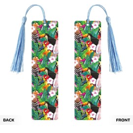 Tropical Birds and Plant Leaf Print Wood Bookmark Colorful Tassels Ornament for Christmas Wedding Birthday Party Decor