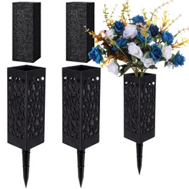 Cemetery Vases with Spikes and Foam - Cemetery Flower Holders with Black Drainage Hole, Perfect for Cemetery Grave Decoration (2)