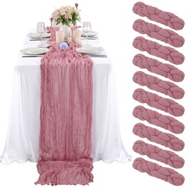 10 Pcs Dusty Rose Cheesecloth Table Runner 10FT, Gauze Table Runner for Wedding Reception Sheer Bridal Shower Birthday Party Boho Table Decoration, Rustic Romantic Wedding Runner