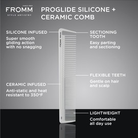 Fromm ProGlide 7.5" Basin Comb with Silicone and Ceramic Infusion for Smooth, Anti-Static Styling, Flexible Teeth and Sectioning Tooth for Parting, Detangling