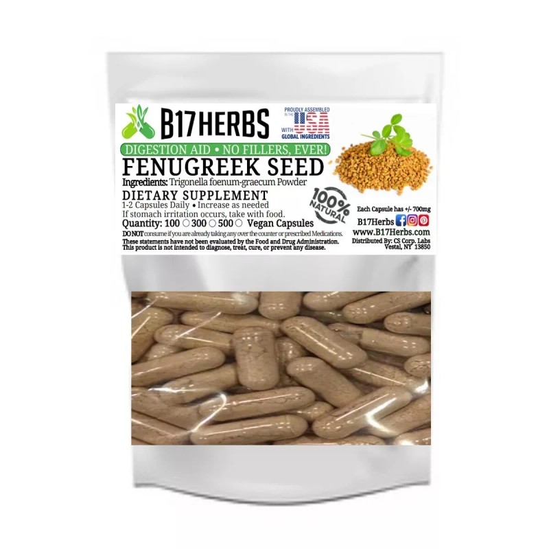 B17 Herbs Pure Fenugreek Powder Veggie Capsules | 100 caps,