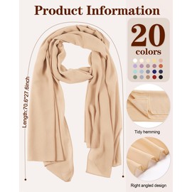Mepase 20 Pack Solid Color Chiffon Hijab Head Scarves for Women Fashion Soft Hijab Chiffon Long Scarf Shawl Wrap for Muslim Women, Lightweight and Breathable, 20 Colors