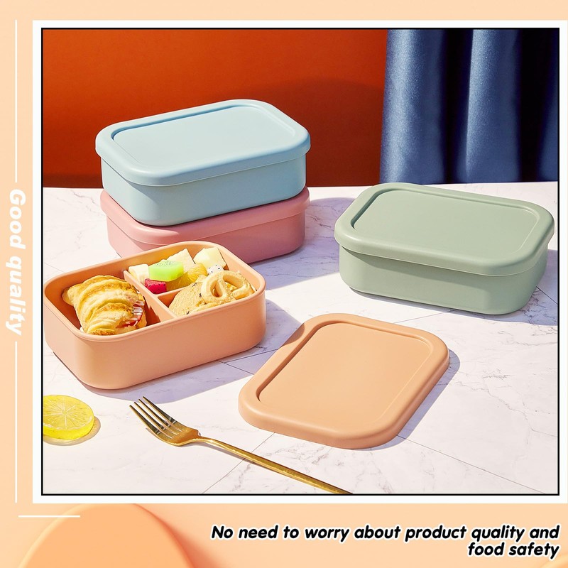 Layhit 2 Pcs Silicone Bento Box Reusable Silicone Bento Lunch