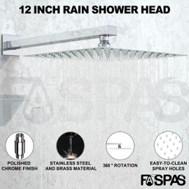 Fatspas Shower System with Tub Spout, Wall Mounted Shower Faucet Set for Bathroom with 12 Inch Rain Shower Head and Handheld Shower Head Set, Polished Chrome