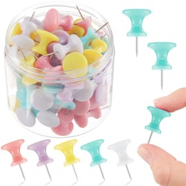 Outus 60 Pieces Giant Push Pins Large Thumb Tacks Jumbo Push Pins 1 Inch Plastic Heads Pins for Cork Board Map Posters Office School(Light Pink, White, Light Green, Light Purple, Light Yellow)